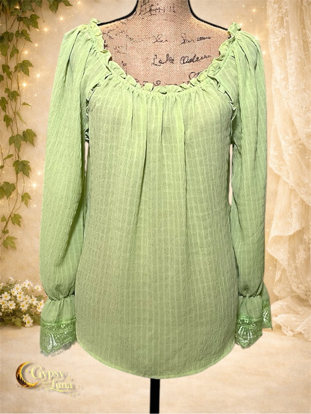 Melissa Paige Off-Shoulder Lime Blouse M